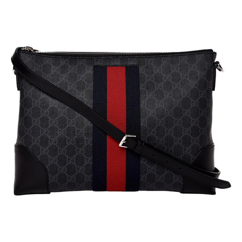 Gucci GG Supreme Black Canvas Stripe Messenger Bag 474139 at_Queen_Bee_of_Beverly_Hills