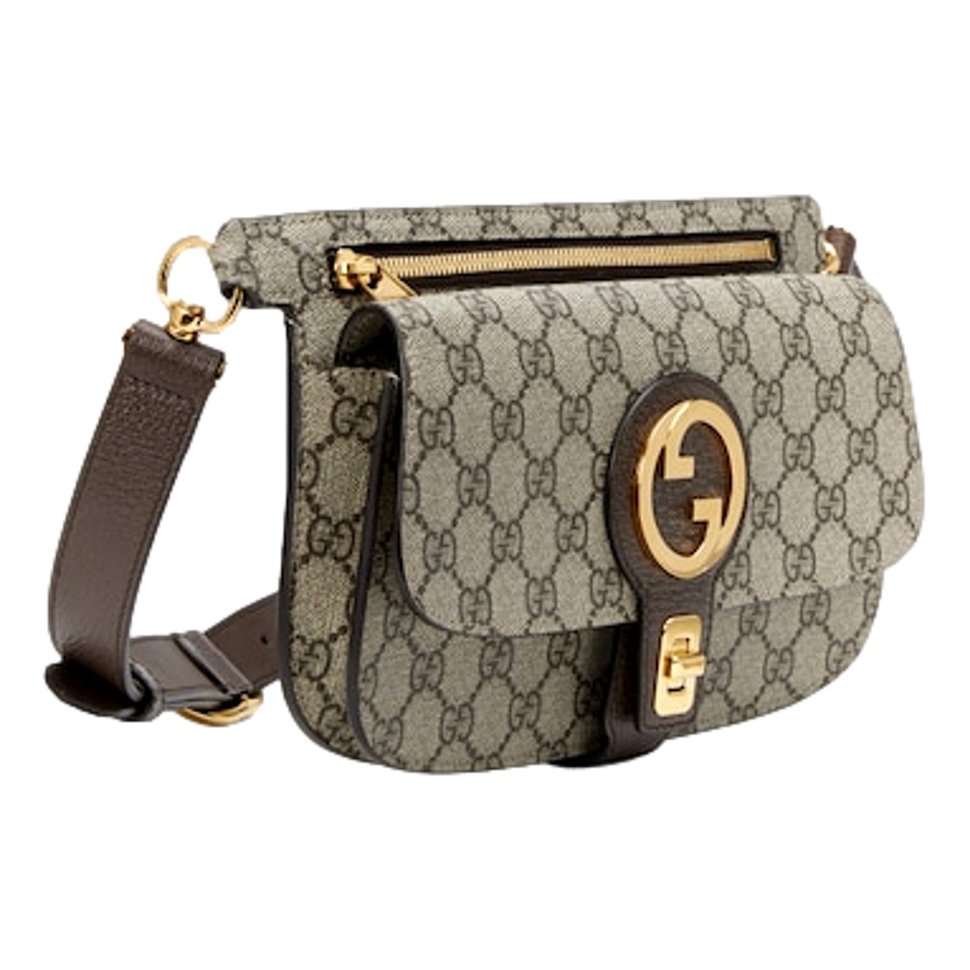 Gucci GG Supreme Blondie Canvas Belt Bag Brown Beige Size 110 available at Queen Bee of Beverly Hills