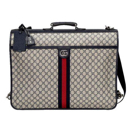 Gucci GG Supreme Canvas Blue Web Stripe Leather Garment Bag available at Queen Bee of Beverly Hills