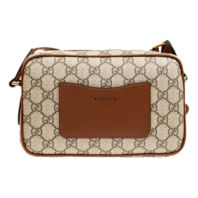 Gucci GG Supreme Canvas Brown Leather Camera Bag Crossbody - Available at Queen Bee of Beverly Hills