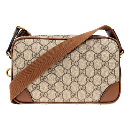 Gucci GG Supreme Canvas Brown Leather Camera Bag Crossbody - Available at Queen Bee of Beverly Hills