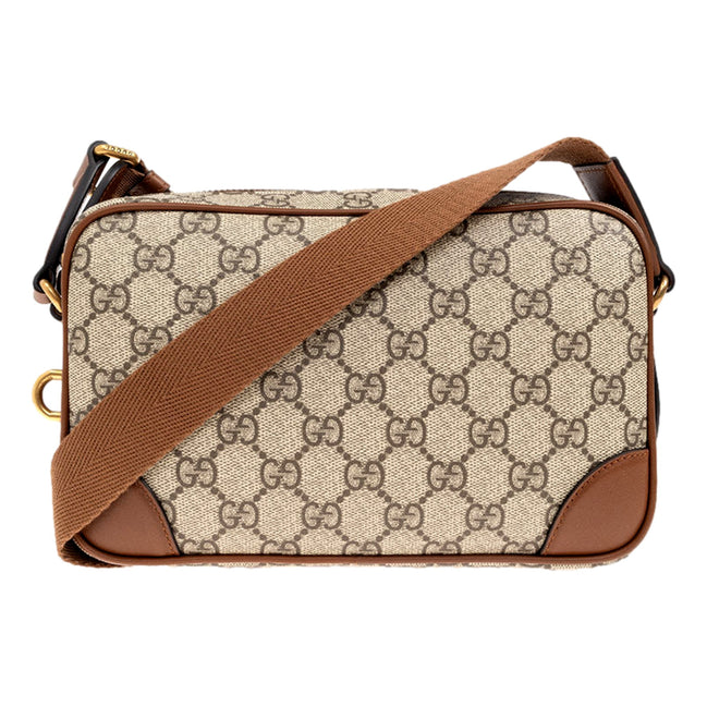 Gucci GG Supreme Canvas Brown Leather Camera Bag Crossbody - Available at Queen Bee of Beverly Hills
