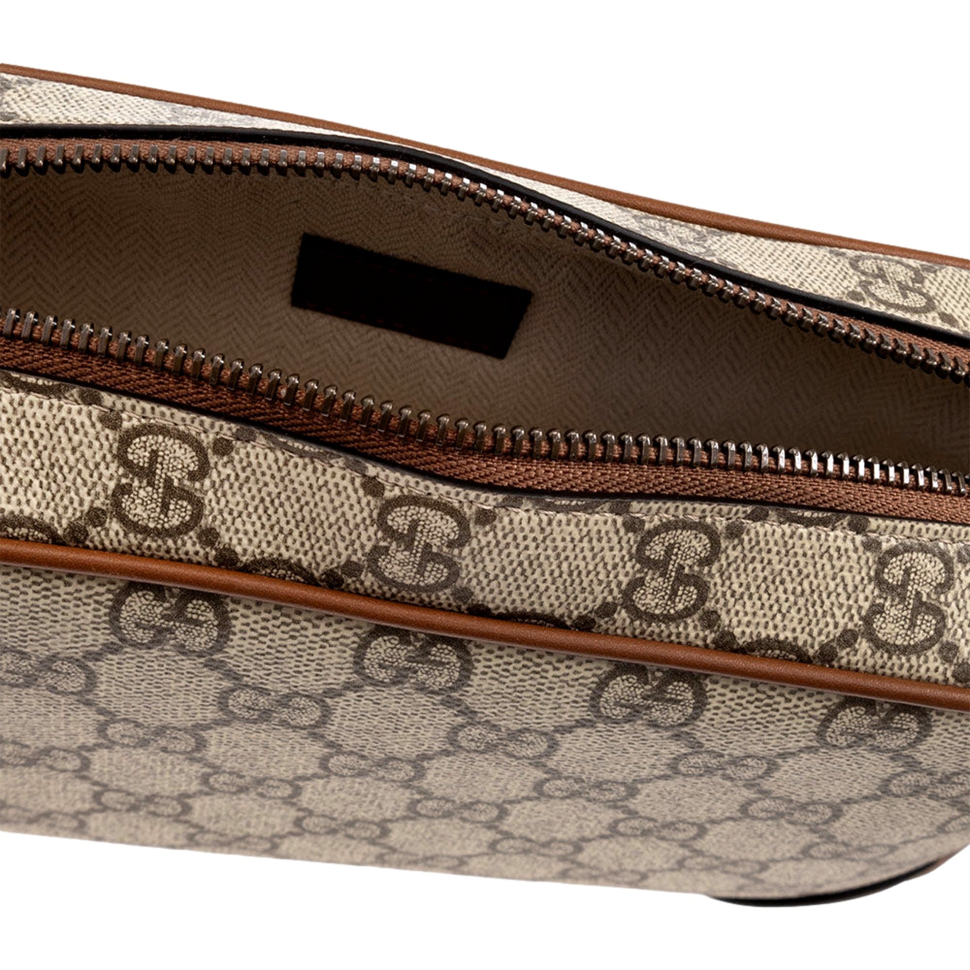 Gucci GG Supreme Canvas Brown Leather Camera Bag Crossbody - Available at Queen Bee of Beverly Hills