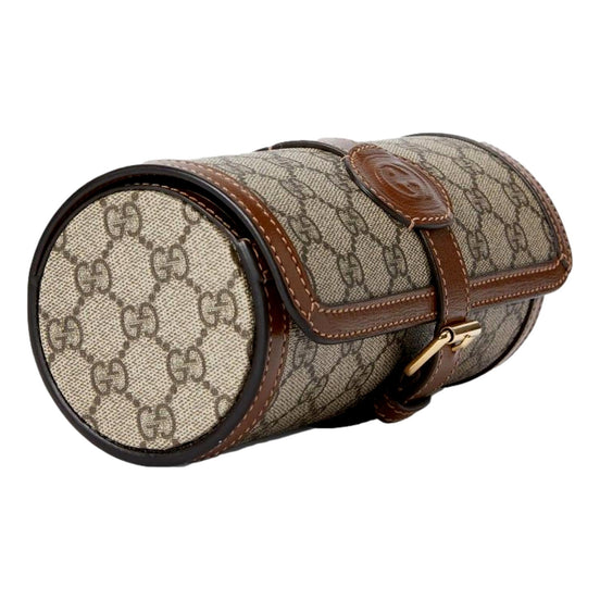 Gucci GG Supreme Canvas Leather Beige Brown Watch Case available at Queen Bee of Beverly Hills