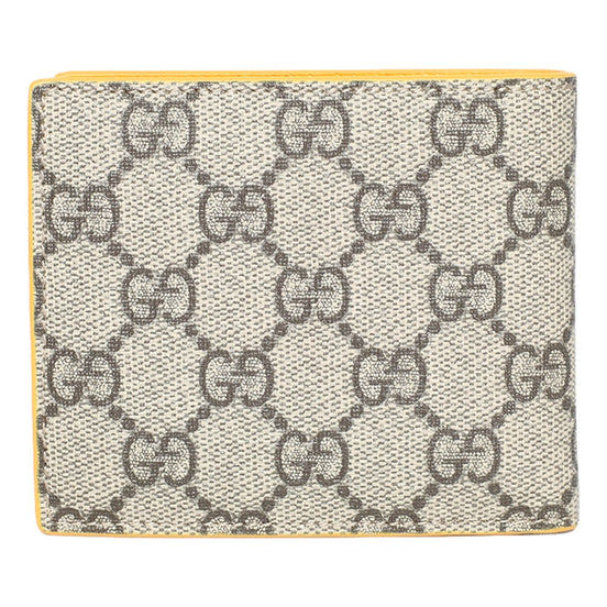 Gucci GG Supreme Canvas Leather Beige Yellow Bifold Wallet available at Queen Bee of Beverly Hills