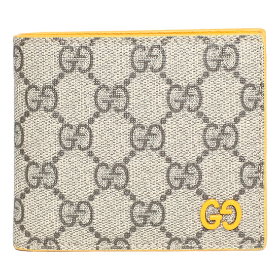 Gucci GG Supreme Canvas Leather Beige Yellow Bifold Wallet available at Queen Bee of Beverly Hills