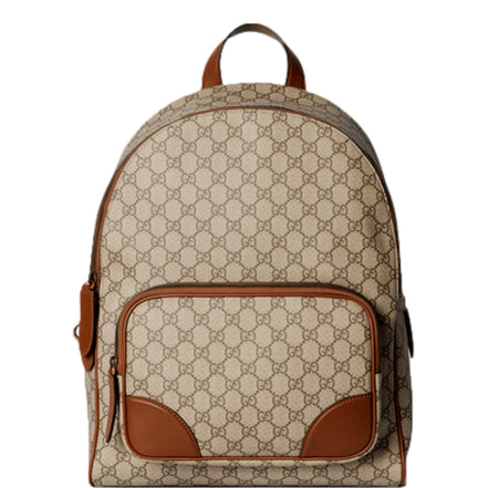 Gucci GG Supreme Canvas Leather Trim Brown Medium Backpack available at Queen Bee of Beverly Hills