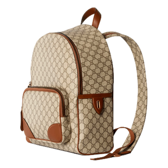 Gucci GG Supreme Canvas Leather Trim Brown Medium Backpack available at Queen Bee of Beverly Hills