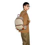 Gucci GG Supreme Canvas Leather Trim Brown Medium Backpack available at Queen Bee of Beverly Hills