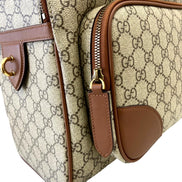 Gucci GG Supreme Canvas Leather Trim Brown Medium Backpack available at Queen Bee of Beverly Hills