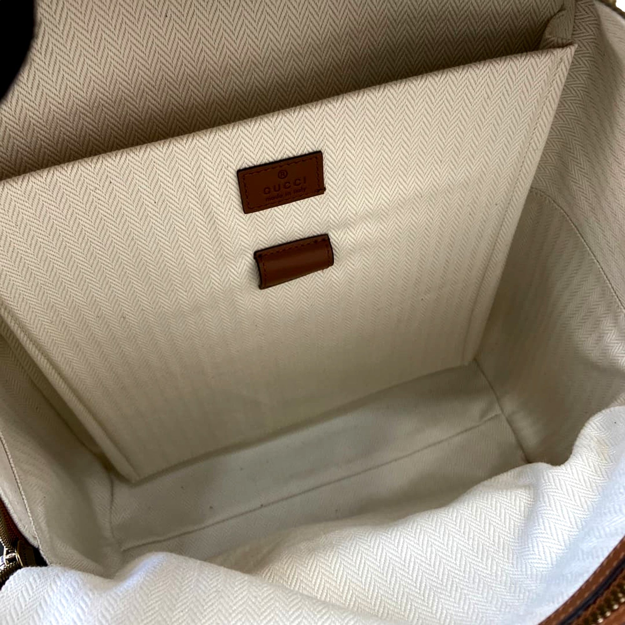 Gucci GG Supreme Canvas Leather Trim Brown Medium Backpack available at Queen Bee of Beverly Hills