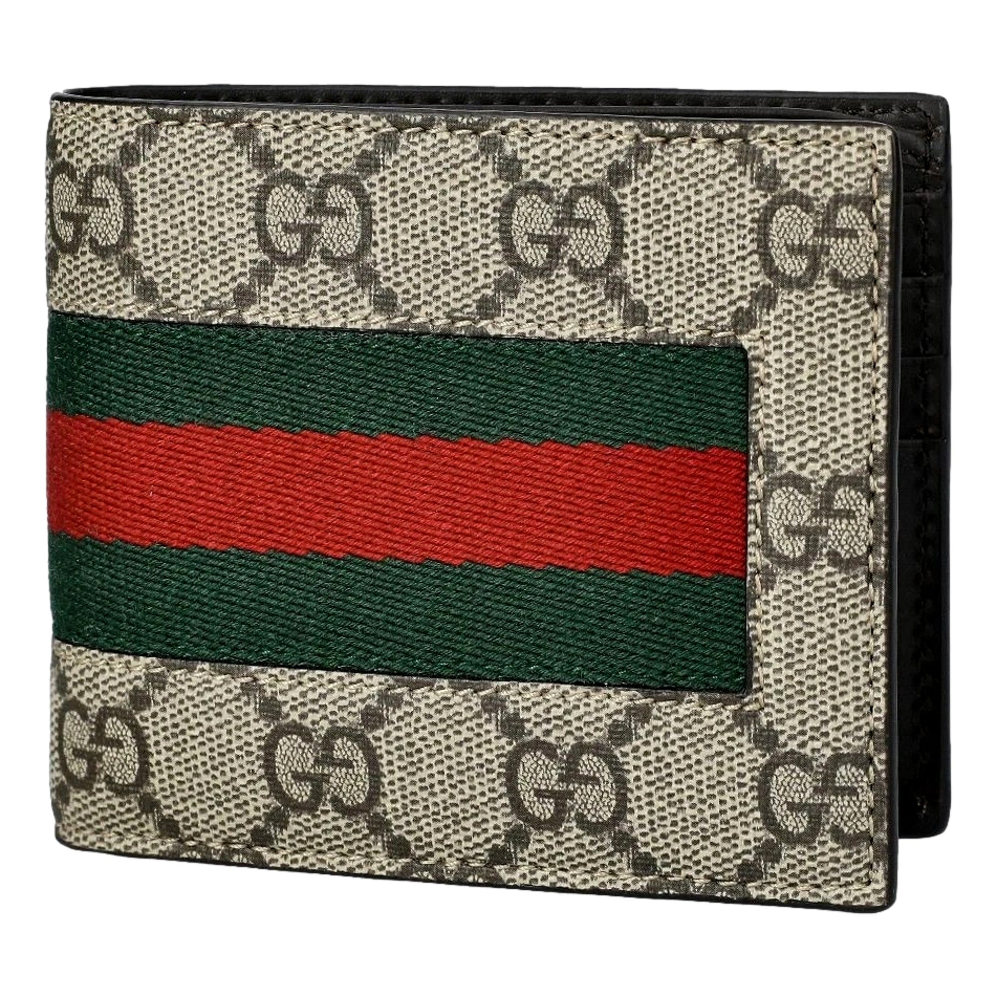 Gucci GG Supreme Canvas Leather Webstripe Bifold Wallet available at Queen Bee of Beverly Hills