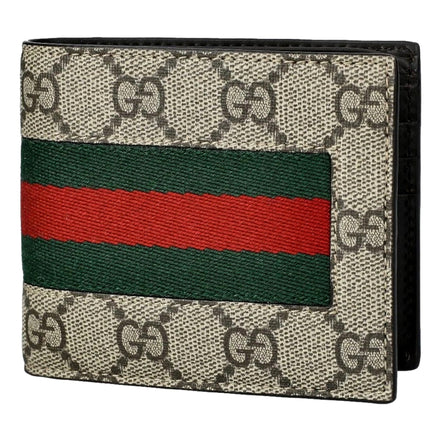 Gucci GG Supreme Canvas Leather Webstripe Bifold Wallet available at Queen Bee of Beverly Hills