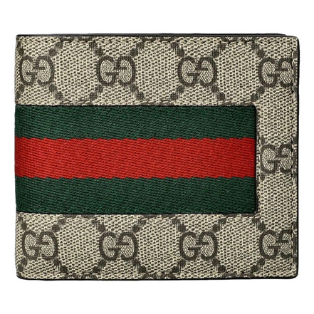 Gucci GG Supreme Canvas Leather Webstripe Bifold Wallet available at Queen Bee of Beverly Hills
