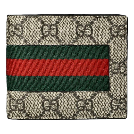 Gucci GG Supreme Canvas Leather Webstripe Bifold Wallet available at Queen Bee of Beverly Hills