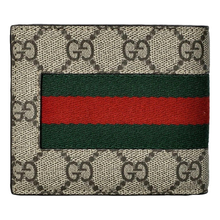 Gucci GG Supreme Canvas Leather Webstripe Bifold Wallet available at Queen Bee of Beverly Hills
