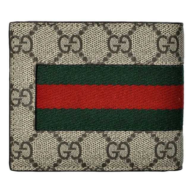 Gucci GG Supreme Canvas Leather Webstripe Bifold Wallet available at Queen Bee of Beverly Hills