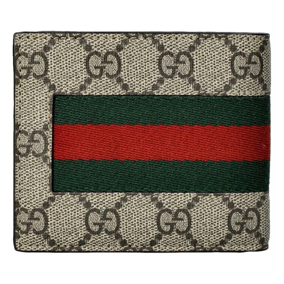 Gucci GG Supreme Canvas Leather Webstripe Bifold Wallet available at Queen Bee of Beverly Hills