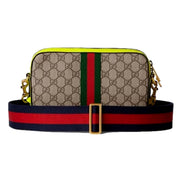 Gucci GG Supreme Canvas Ophidia Small Crossbody Web Stripe Neon Yellow available at Queen Bee of Beverly Hills