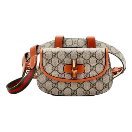 Gucci GG Supreme Monogram Web Bamboo 1947 Mini Belt Bag In Beige 75 available at Queen Bee of Beverly Hills