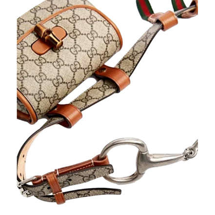 Gucci GG Supreme Monogram Web Bamboo 1947 Mini Belt Bag In Beige 75 available at Queen Bee of Beverly Hills