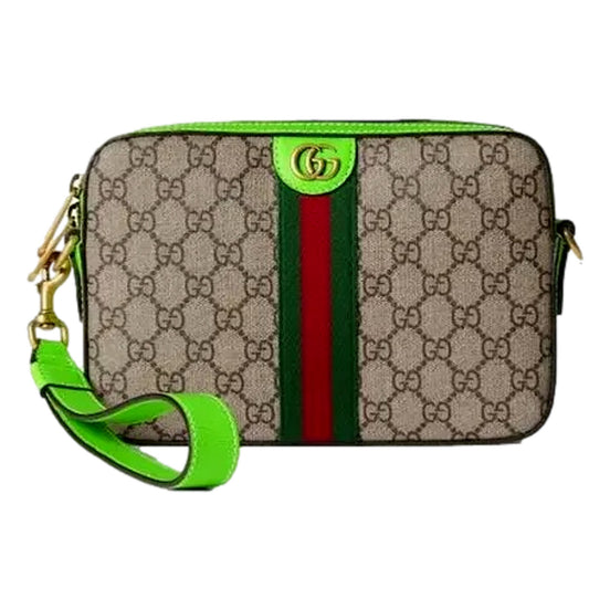 Gucci GG Supreme Canvas Ophidia Small Crossbody Web Stripe Neon Green