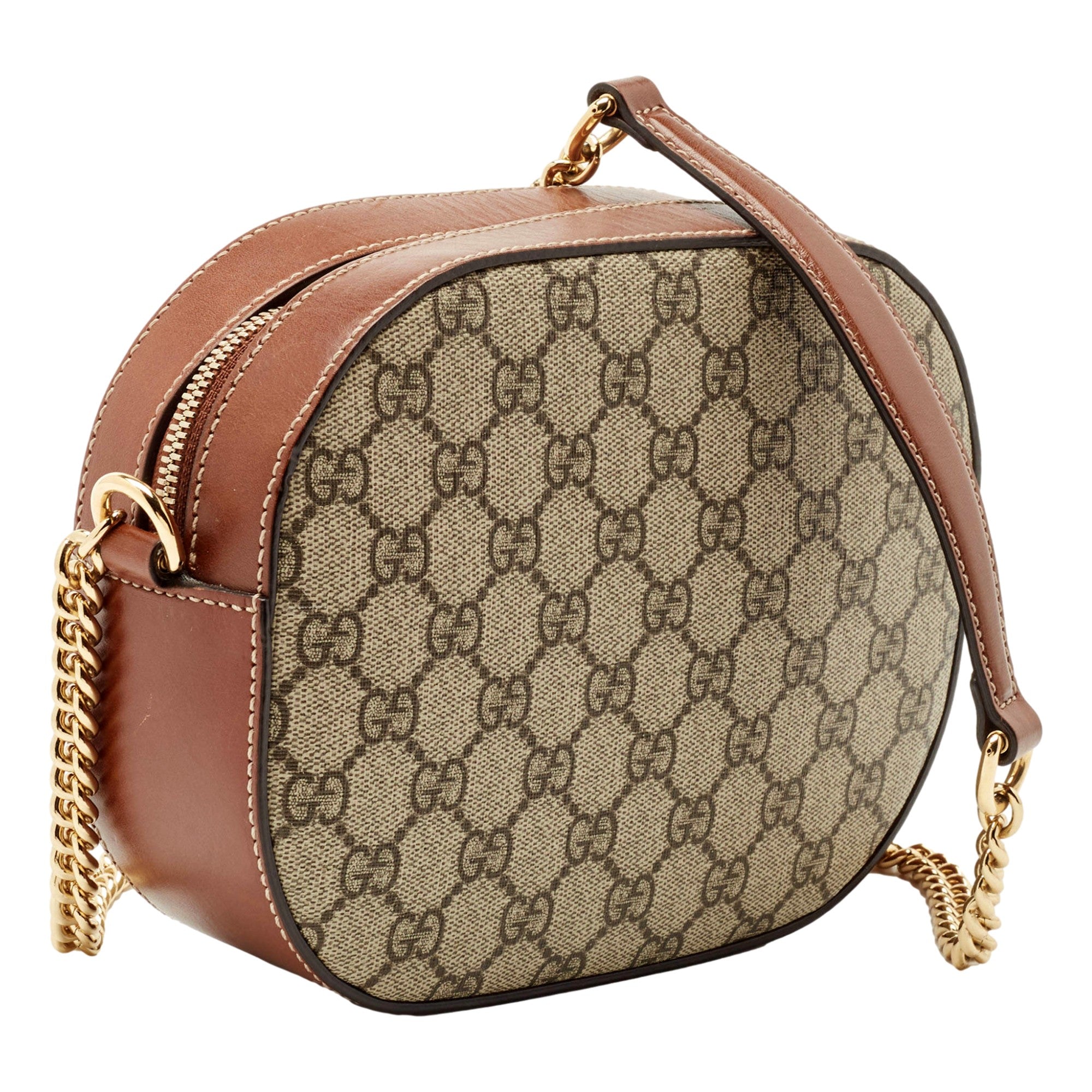Gucci GG Supreme Canvas Brown Mini Oval Chain Crossbody Bag
