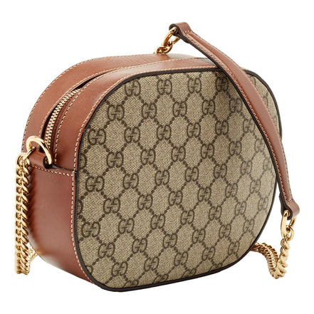 Gucci GG Supreme Canvas Brown Mini Oval Chain Crossbody Bag