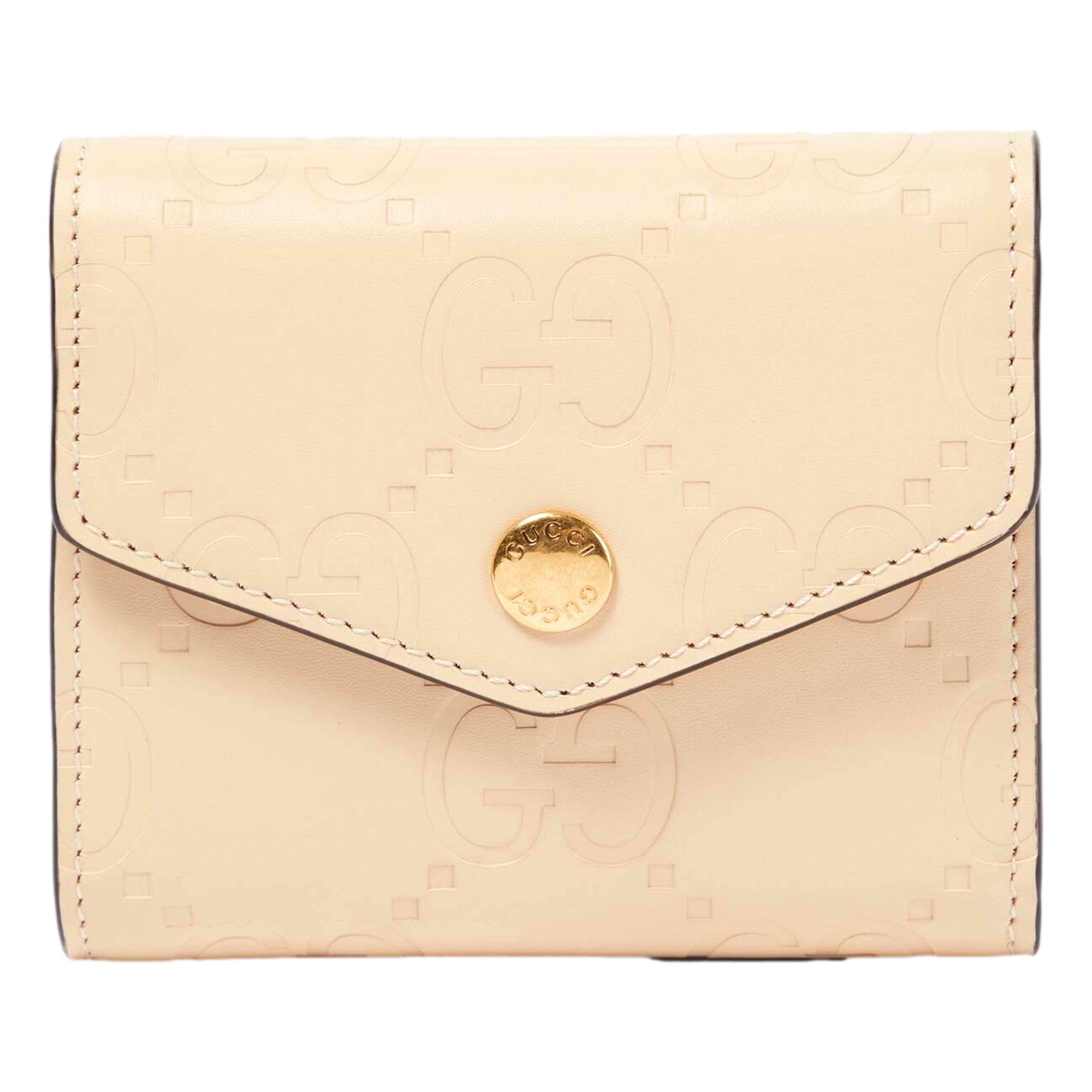 Gucci Gilbert Calf Leather GG Trifold Wallet Beige