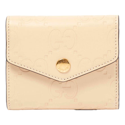 Gucci Gilbert Calf Leather GG Trifold Wallet Beige