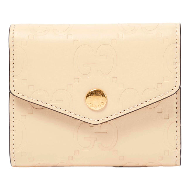 Gucci Gilbert Calf Leather GG Trifold Wallet Beige