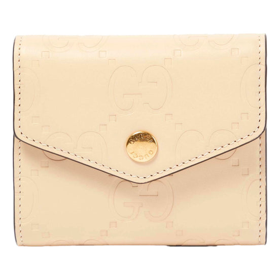 Gucci Gilbert Calf Leather GG Trifold Wallet Beige