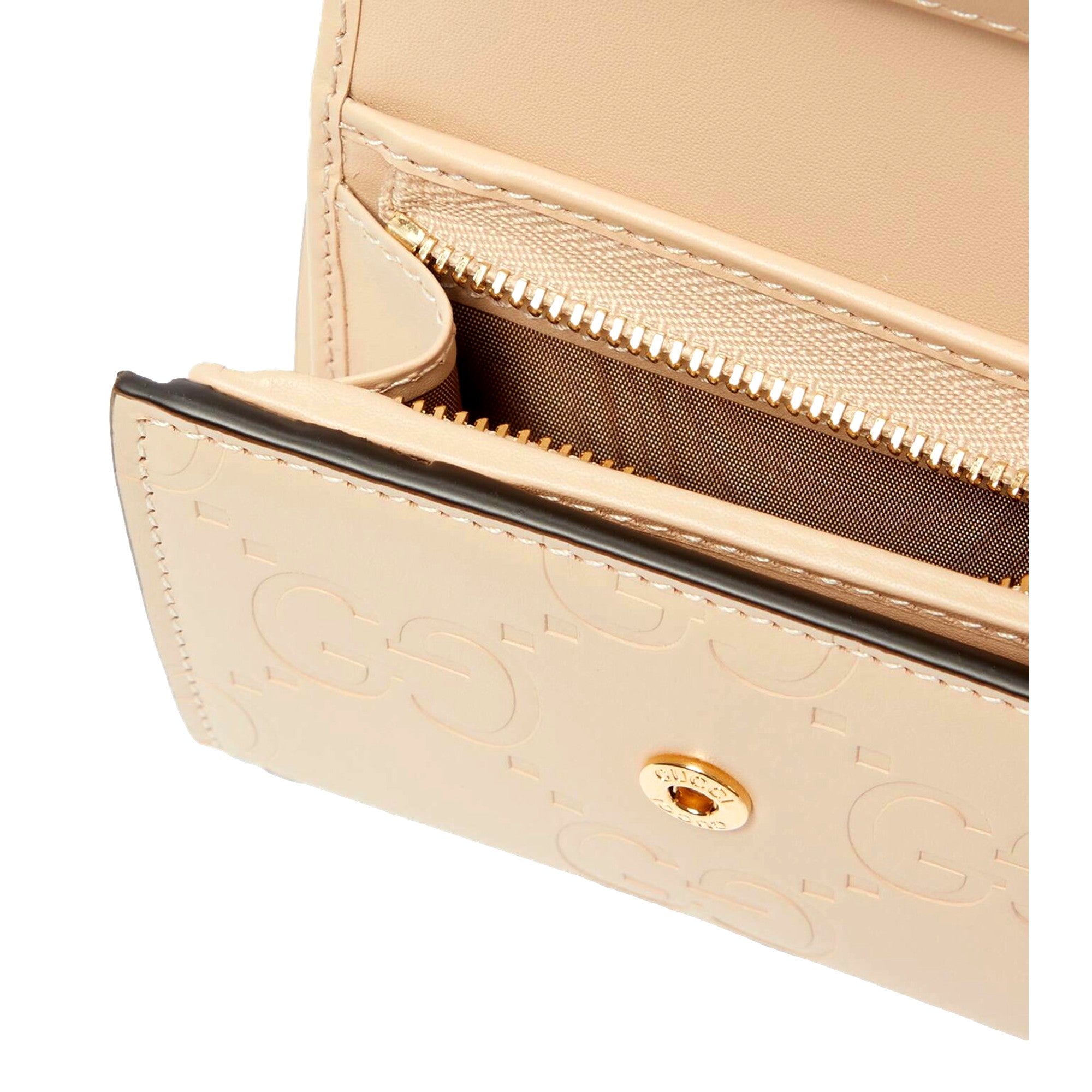 Gucci Gilbert Calf Leather GG Trifold Wallet Beige