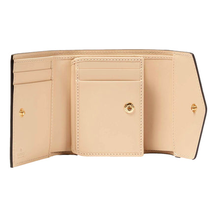 Gucci Gilbert Calf Leather GG Trifold Wallet Beige
