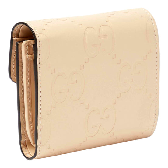 Gucci Gilbert Calf Leather GG Trifold Wallet Beige