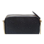 Gucci Gilbert Black Guccissima Leather Double Zip Camera Crossbody Bag Gold Chain