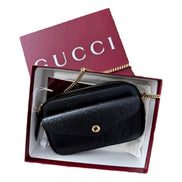 Gucci Gilbert Black Guccissima Leather Double Zip Camera Crossbody Bag Gold Chain