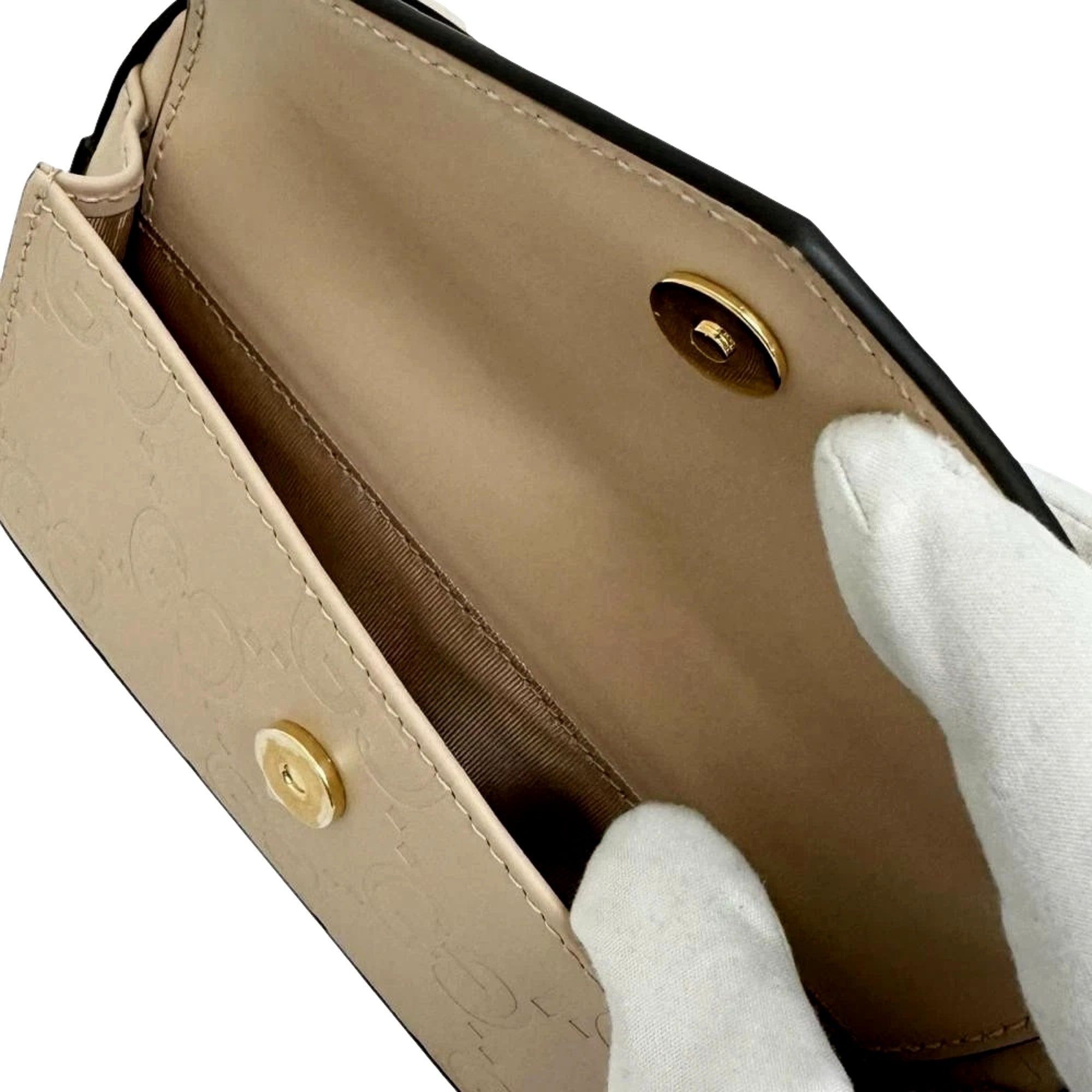 Gucci Gilbert Calfskin Mini Envelope Beige Crossbody Bag available at Queen Bee of Beverly Hills