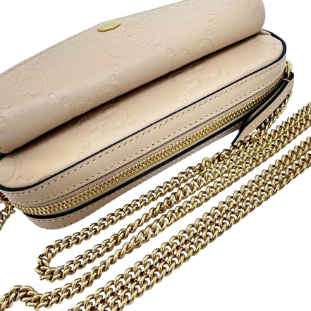 Gucci Gilbert Calfskin Mini Envelope Beige Crossbody Bag available at Queen Bee of Beverly Hills