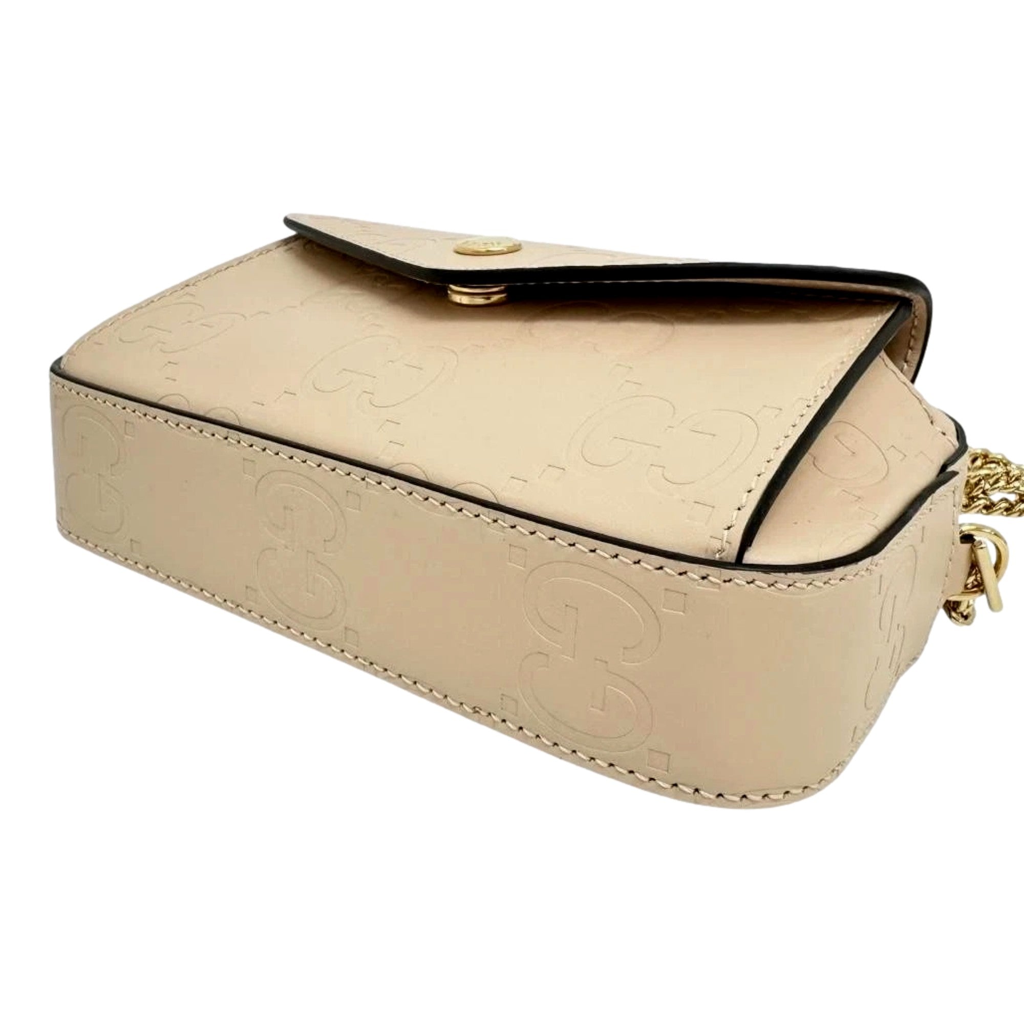 Gucci Gilbert Calfskin Mini Envelope Beige Crossbody Bag available at Queen Bee of Beverly Hills
