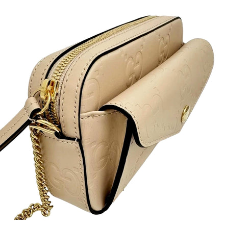Gucci Gilbert Calfskin Mini Envelope Beige Crossbody Bag available at Queen Bee of Beverly Hills