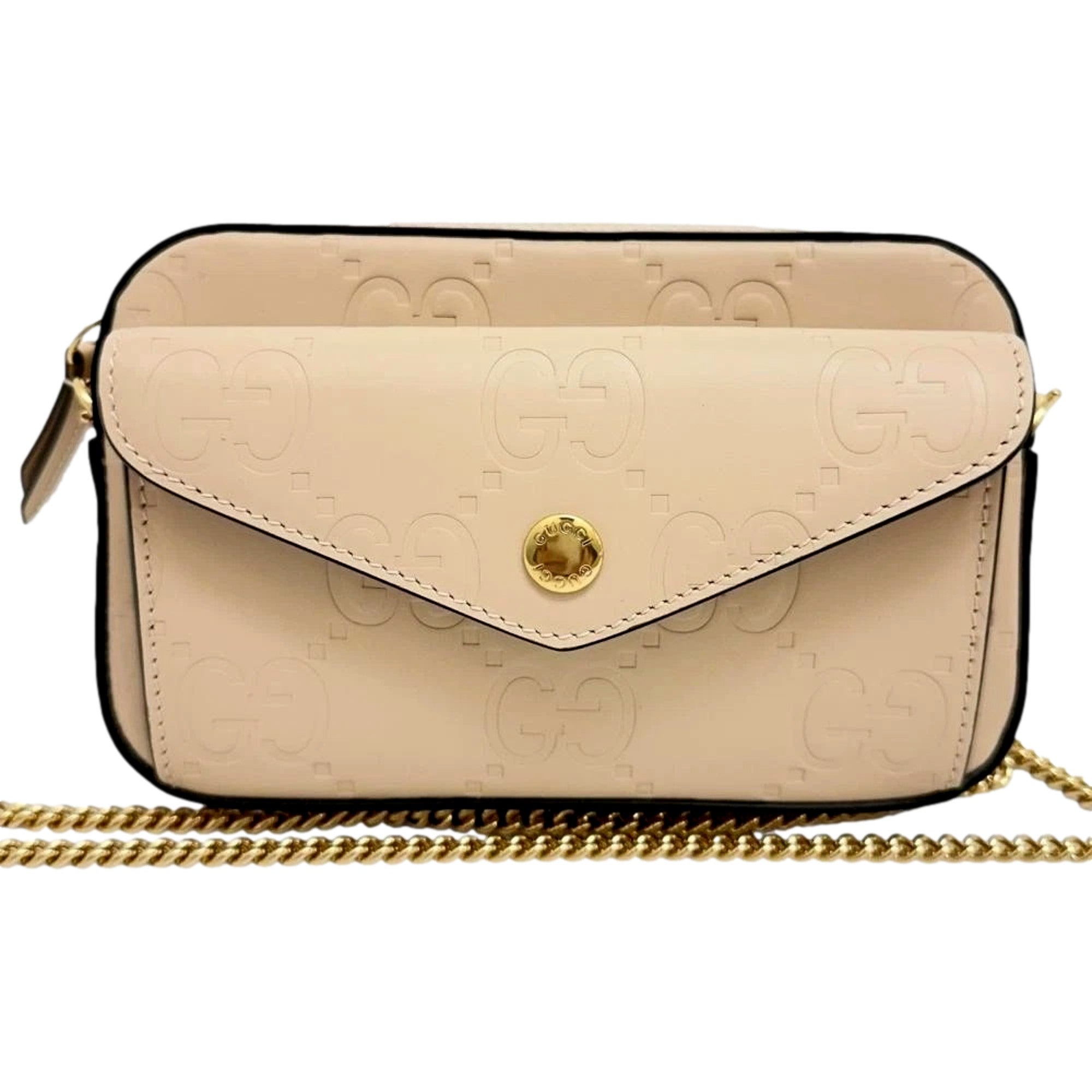 Gucci Gilbert Calfskin Mini Envelope Beige Crossbody Bag available at Queen Bee of Beverly Hills