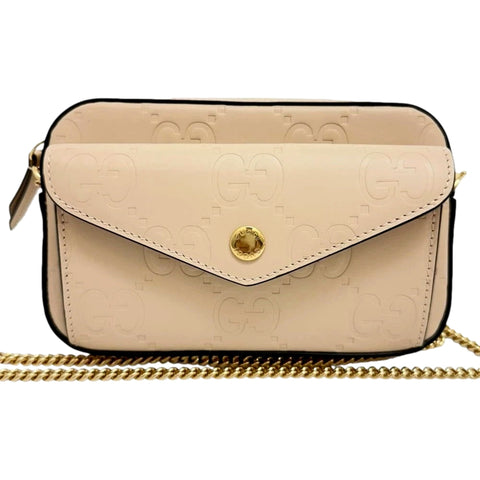 Gucci Gilbert Calfskin Mini Envelope Beige Crossbody Bag available at Queen Bee of Beverly Hills