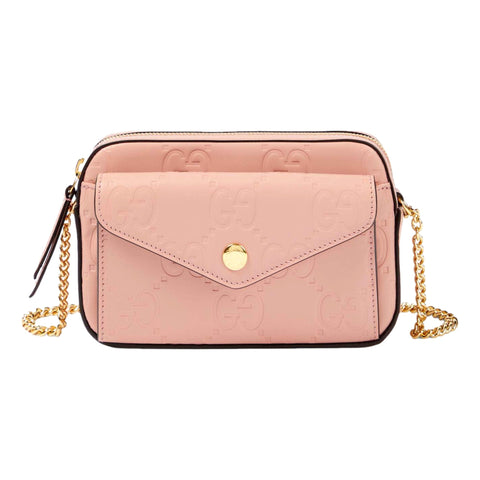 Gucci Gilbert Calfskin Mini Envelope Pink Crossbody Bag available at Queen Bee of Beverly Hills