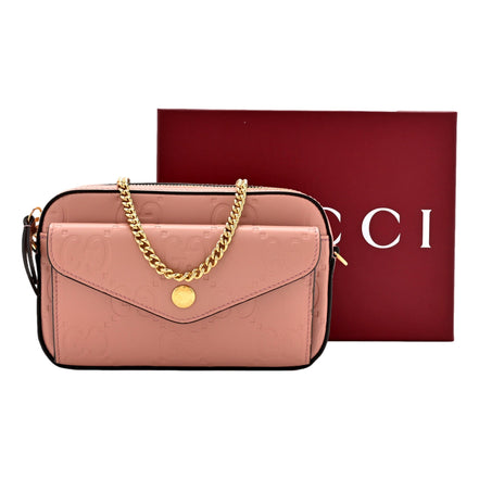 Gucci Gilbert Calfskin Mini Envelope Pink Crossbody Bag available at Queen Bee of Beverly Hills