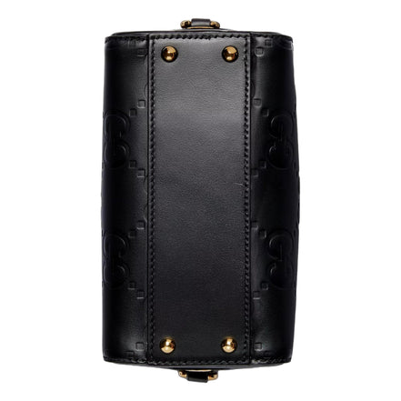 Gucci Gilbert GG Leather Super Mini Boston Bag Crossbody in Black sold at Queen Bee of Beverly Hills