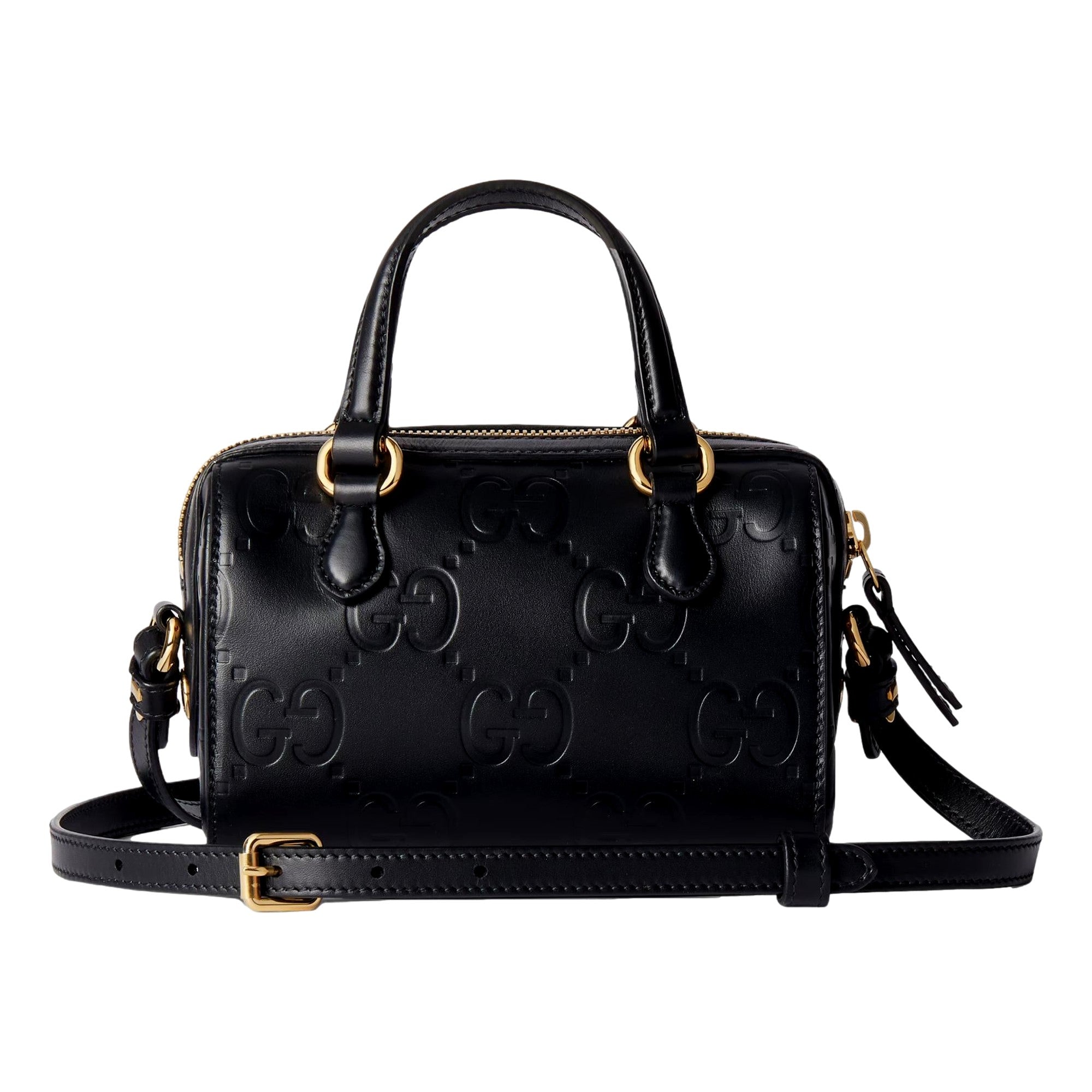 Gucci Gilbert GG Leather Super Mini Boston Bag Crossbody in Black sold at Queen Bee of Beverly Hills