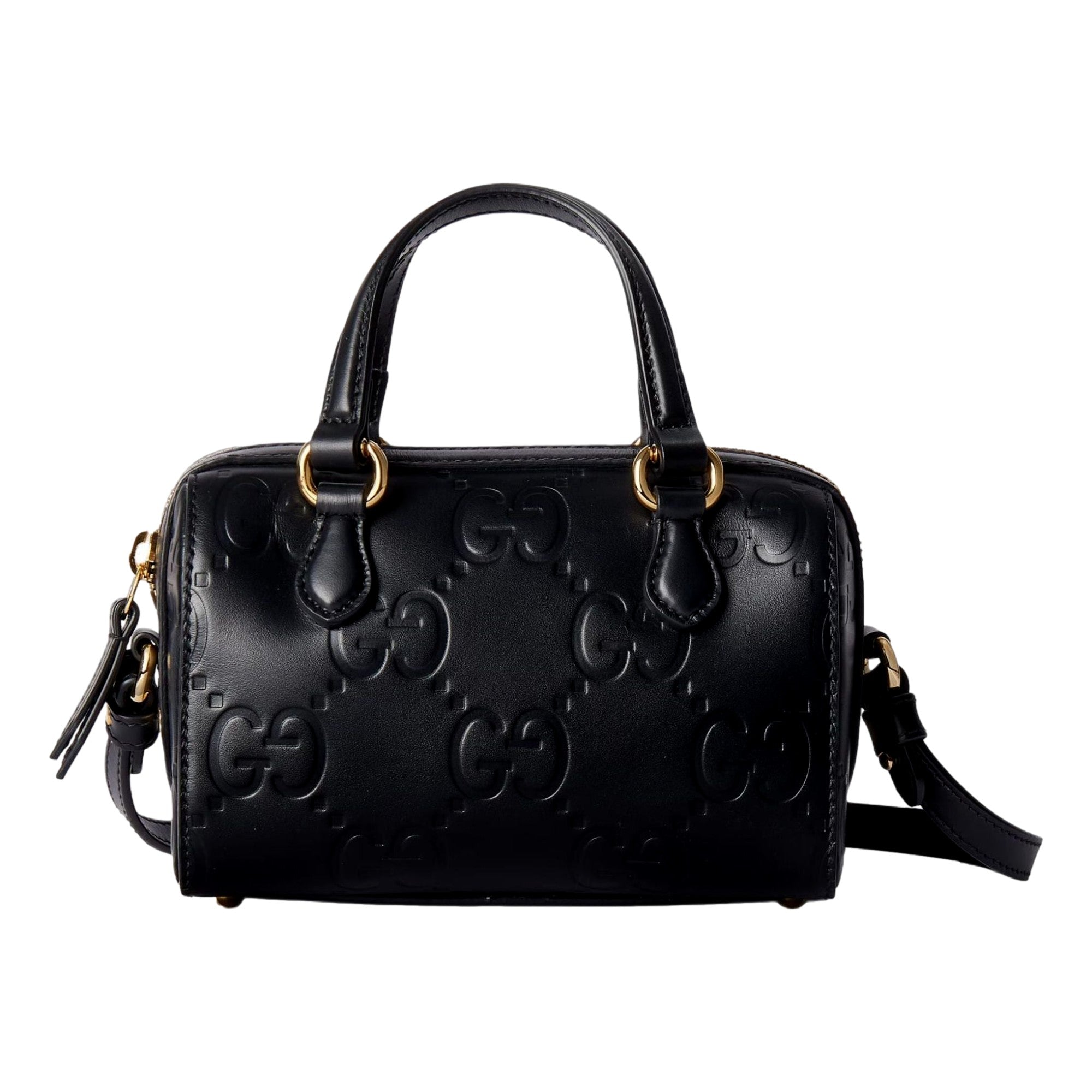 Gucci Gilbert GG Leather Super Mini Boston Bag Crossbody in Black sold at Queen Bee of Beverly Hills