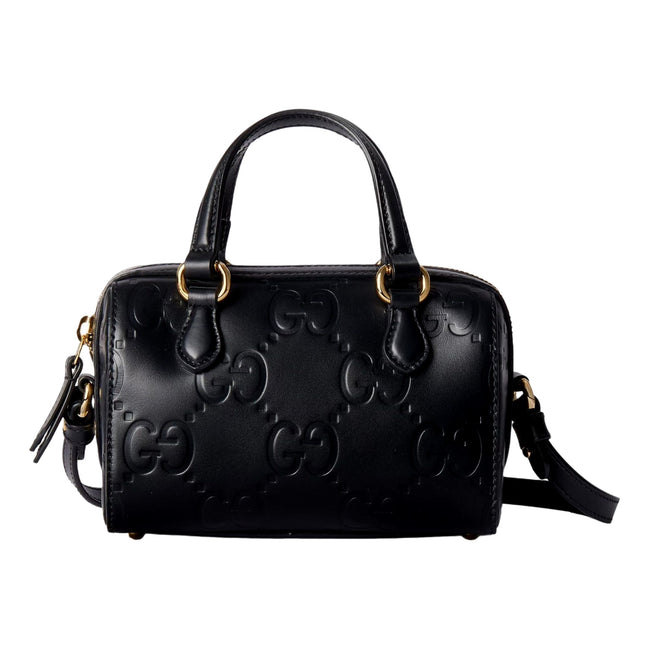 Gucci Gilbert GG Leather Super Mini Boston Bag Crossbody in Black sold at Queen Bee of Beverly Hills