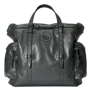 Gucci Gray Leather Drawstring Tote Bag With Tonal Double G Logo available at Queen Bee of Beverly Hills